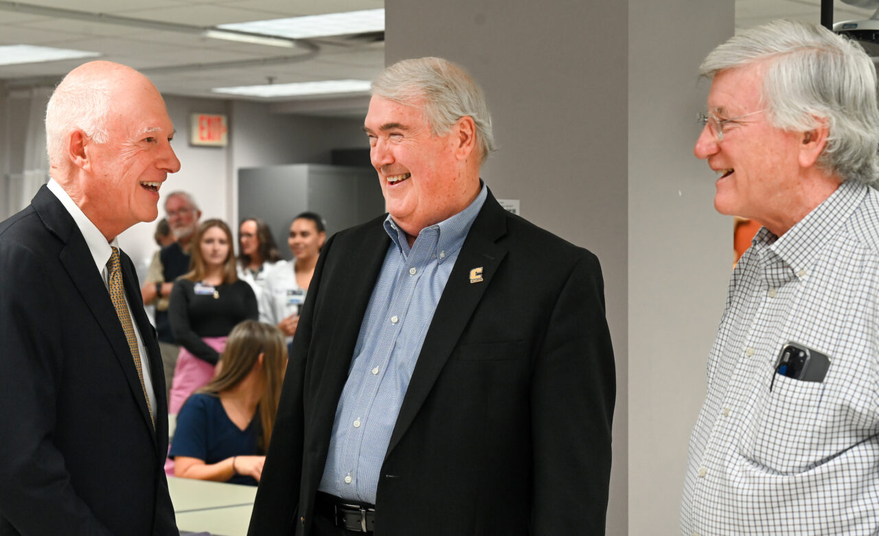 Members of the UTC nursing staff, faculty and students, along with elected officials, were present Monday, Oct. 23, 2023 for the announcement of an $8-million gift from the Kennedy Foundation, Inc., to name the forthcoming home of the UTC School of Nursing the Dorothy and Jim Kennedy Health Sciences Building.