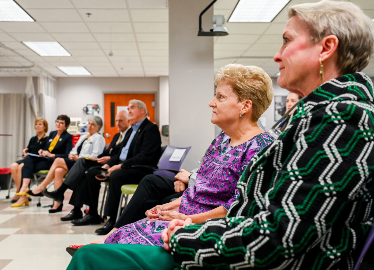 Members of the UTC nursing staff, faculty and students, along with elected officials, were present Monday, Oct. 23, 2023 for the announcement of an $8-million gift from the Kennedy Foundation, Inc., to name the forthcoming home of the UTC School of Nursing the Dorothy and Jim Kennedy Health Sciences Building.