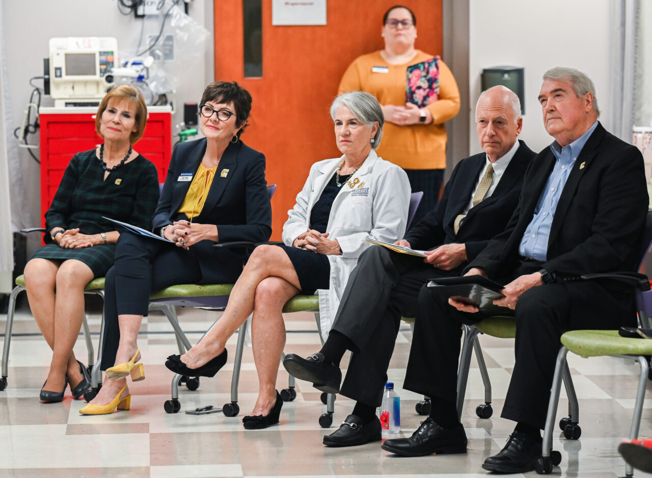 Members of the UTC nursing staff, faculty and students, along with elected officials, were present Monday, Oct. 23, 2023 for the announcement of an $8-million gift from the Kennedy Foundation, Inc., to name the forthcoming home of the UTC School of Nursing the Dorothy and Jim Kennedy Health Sciences Building.
