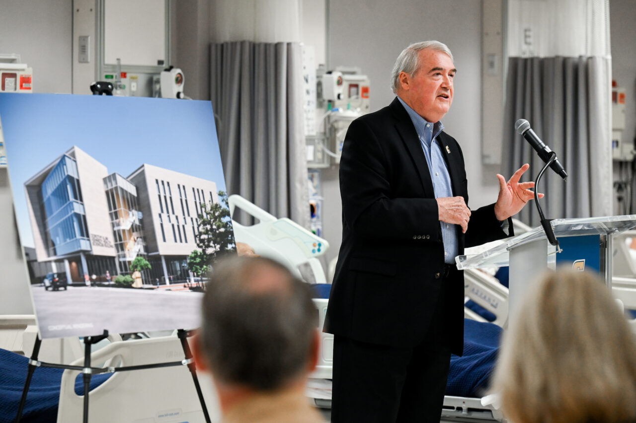 Members of the UTC nursing staff, faculty and students, along with elected officials, were present Monday, Oct. 23, 2023 for the announcement of an $8-million gift from the Kennedy Foundation, Inc., to name the forthcoming home of the UTC School of Nursing the Dorothy and Jim Kennedy Health Sciences Building.