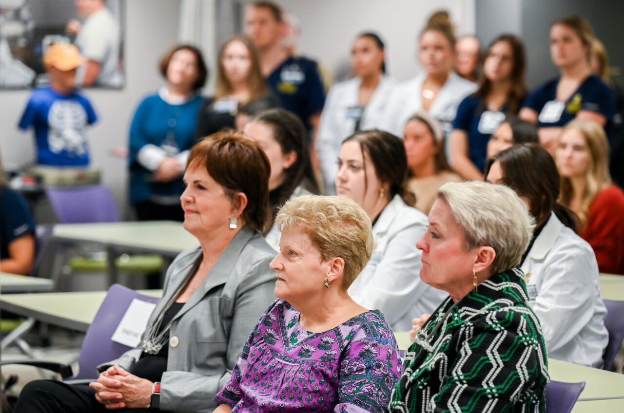 Members of the UTC nursing staff, faculty and students, along with elected officials, were present Monday, Oct. 23, 2023 for the announcement of an $8-million gift from the Kennedy Foundation, Inc., to name the forthcoming home of the UTC School of Nursing the Dorothy and Jim Kennedy Health Sciences Building.