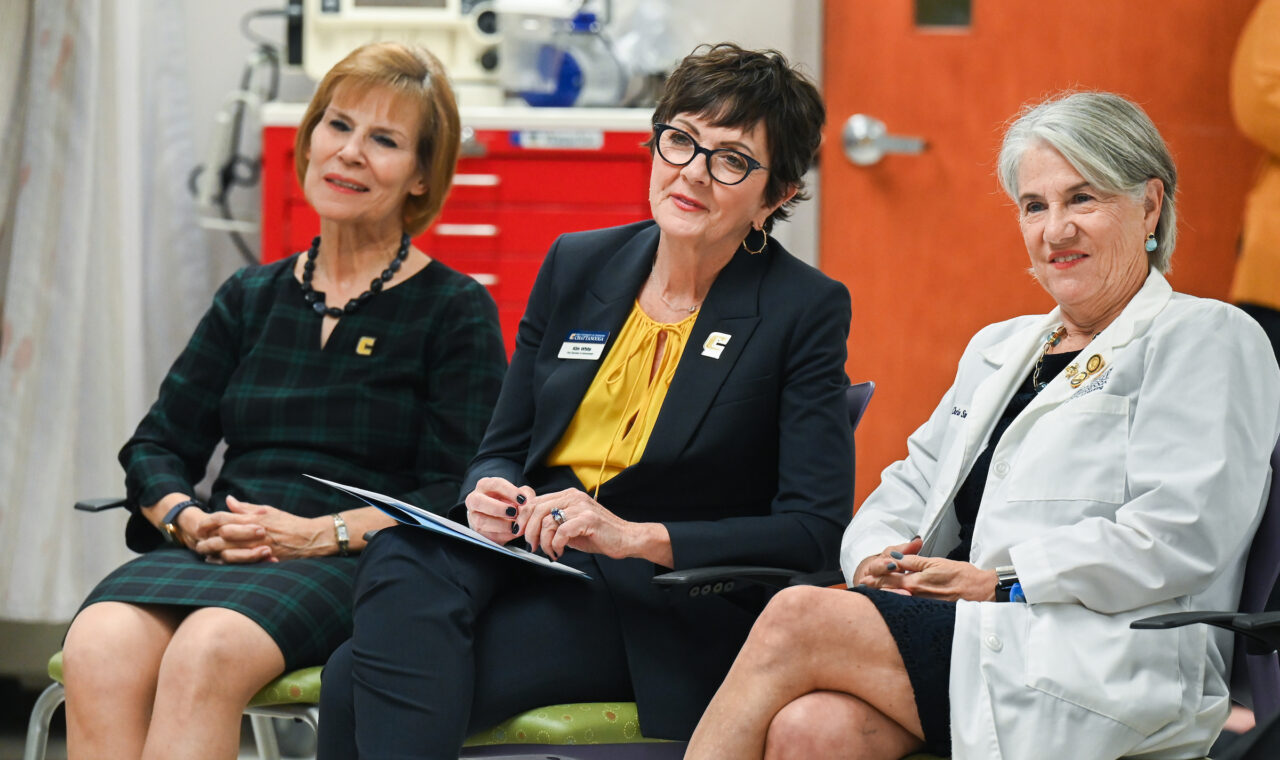 Members of the UTC nursing staff, faculty and students, along with elected officials, were present Monday, Oct. 23, 2023 for the announcement of an $8-million gift from the Kennedy Foundation, Inc., to name the forthcoming home of the UTC School of Nursing the Dorothy and Jim Kennedy Health Sciences Building.