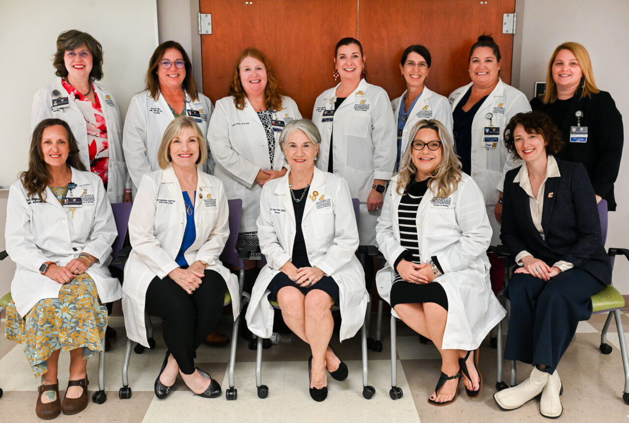 Members of the UTC nursing staff, faculty and students, along with elected officials, were present Monday, Oct. 23, 2023 for the announcement of an $8-million gift from the Kennedy Foundation, Inc., to name the forthcoming home of the UTC School of Nursing the Dorothy and Jim Kennedy Health Sciences Building.