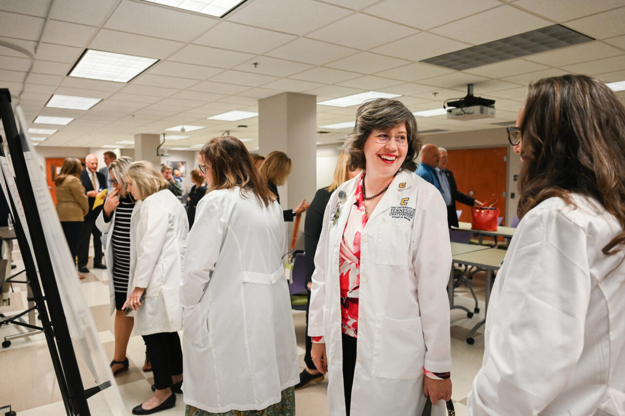 Members of the UTC nursing staff, faculty and students, along with elected officials, were present Monday, Oct. 23, 2023 for the announcement of an $8-million gift from the Kennedy Foundation, Inc., to name the forthcoming home of the UTC School of Nursing the Dorothy and Jim Kennedy Health Sciences Building.