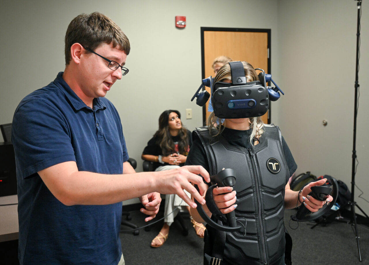 Dr. Max Teaford, who joined the UTC faculty this summer, is introducing the world of virtual reality to his psychology research. Photo by Angela Foster.