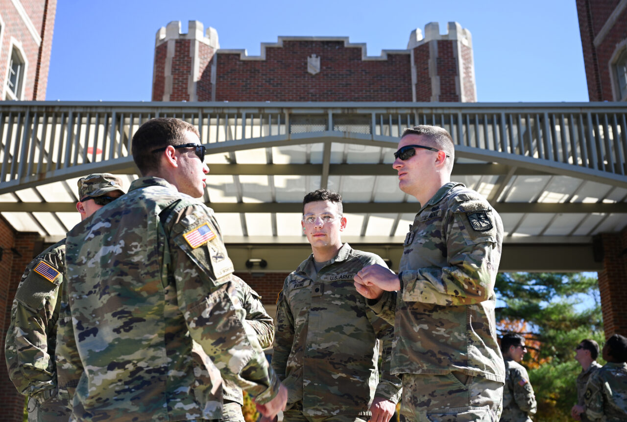 ROTC cadets ride in a Blackhawk, Wednesday, Nov.1, 2023