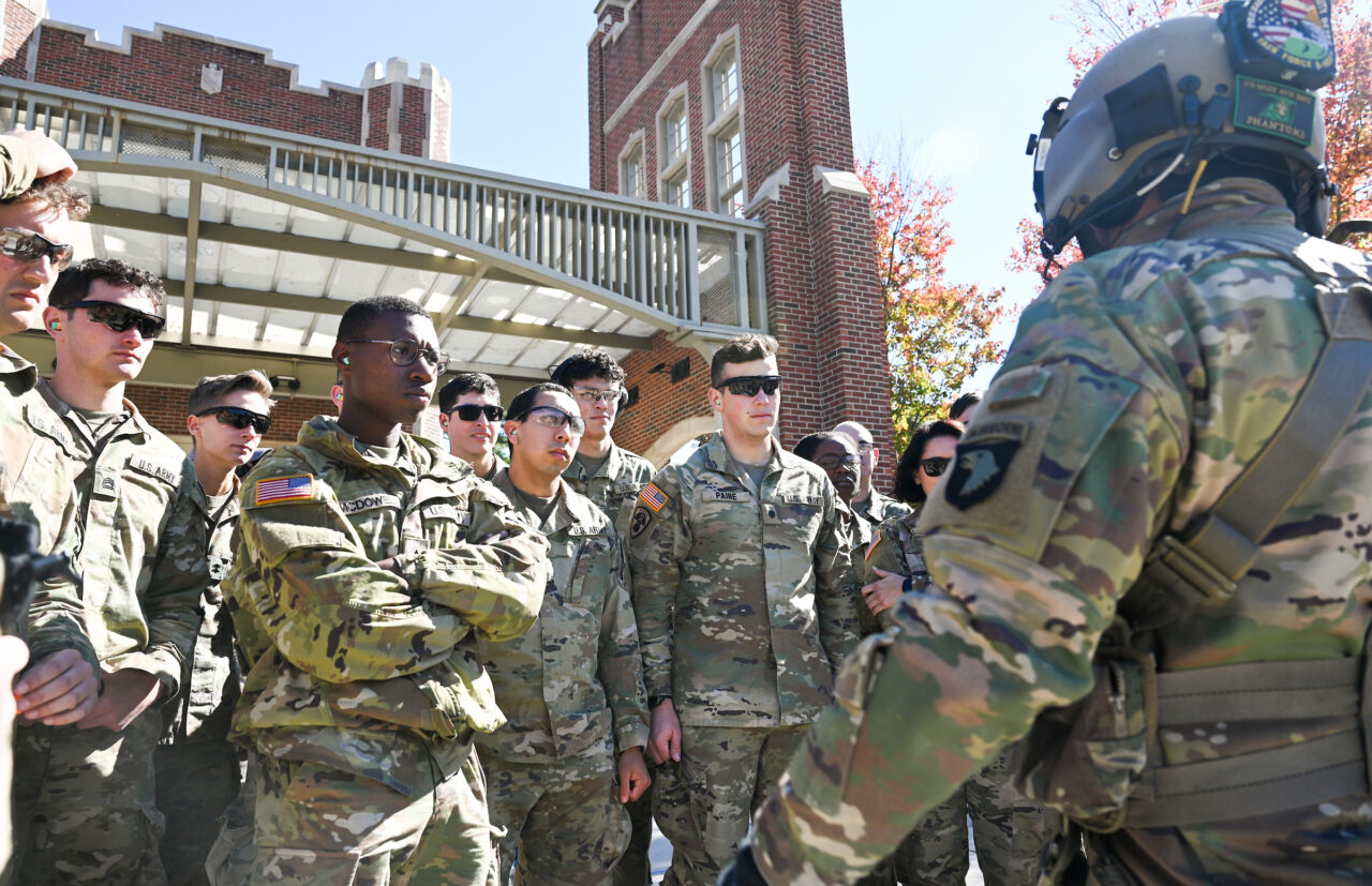 ROTC cadets ride in a Blackhawk, Wednesday, Nov.1, 2023