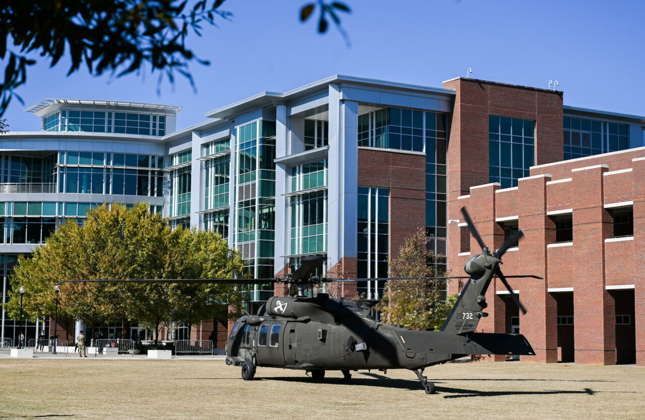 ROTC cadets ride in a Blackhawk, Wednesday, Nov.1, 2023