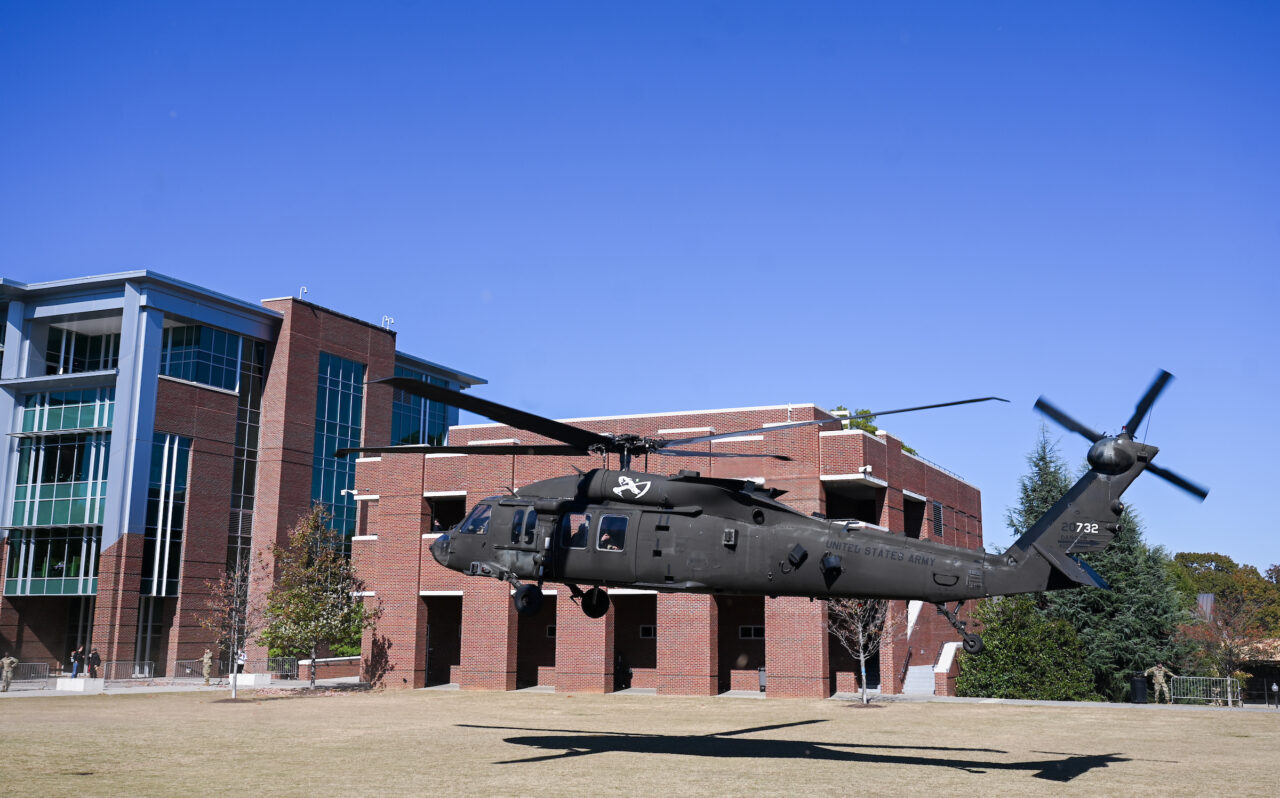 ROTC cadets ride in a Blackhawk, Wednesday, Nov.1, 2023