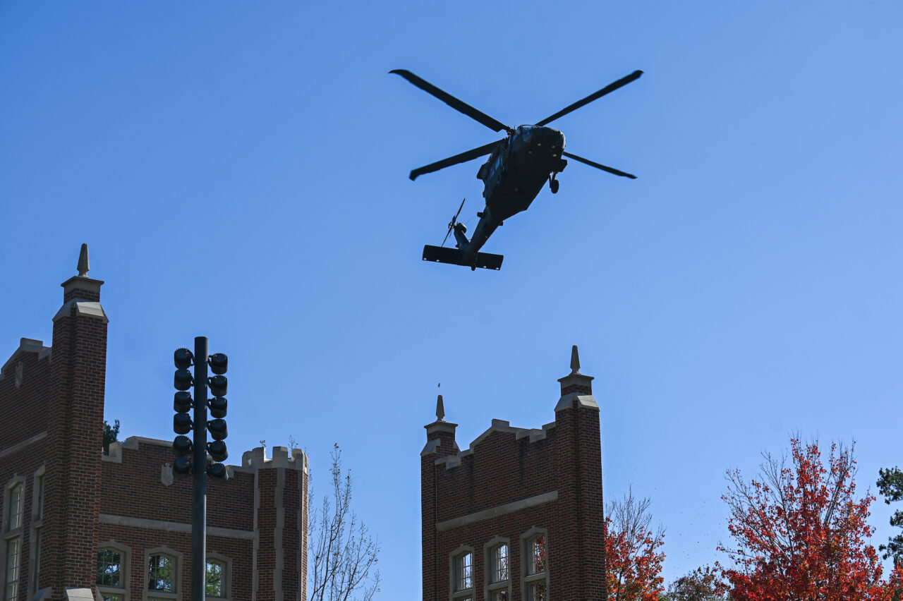 ROTC cadets ride in a Blackhawk, Wednesday, Nov.1, 2023