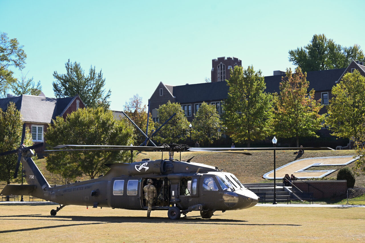 ROTC cadets ride in a Blackhawk, Wednesday, Nov.1, 2023