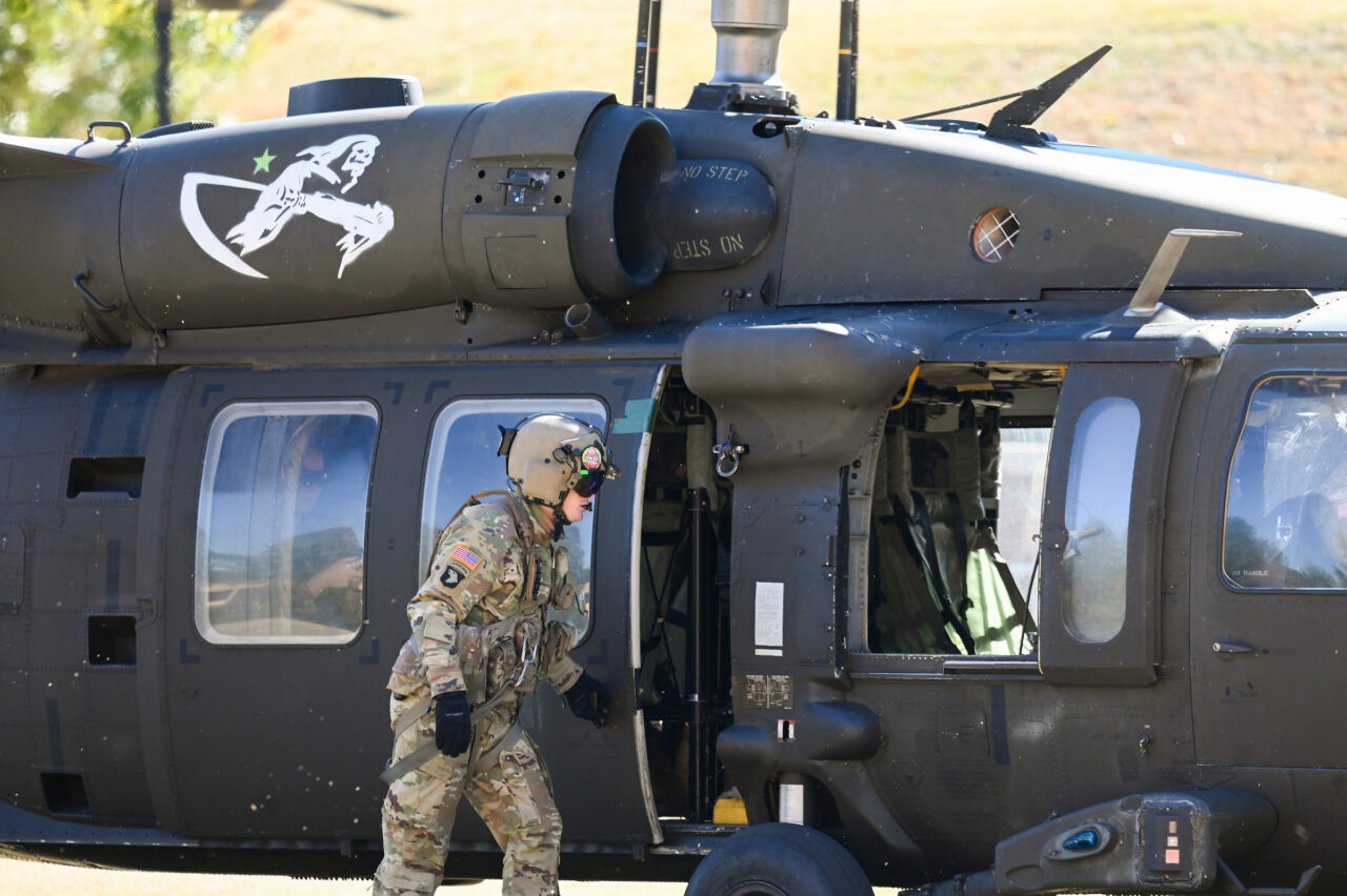 ROTC cadets ride in a Blackhawk, Wednesday, Nov.1, 2023