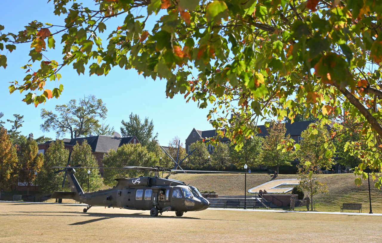 ROTC cadets ride in a Blackhawk, Wednesday, Nov.1, 2023