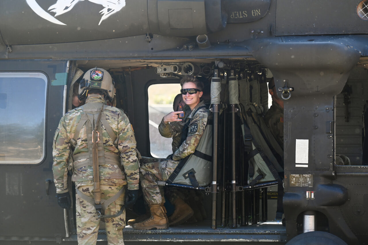ROTC cadets ride in a Blackhawk, Wednesday, Nov.1, 2023