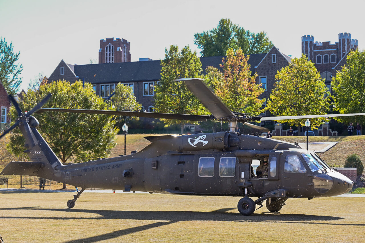 ROTC cadets ride in a Blackhawk, Wednesday, Nov.1, 2023