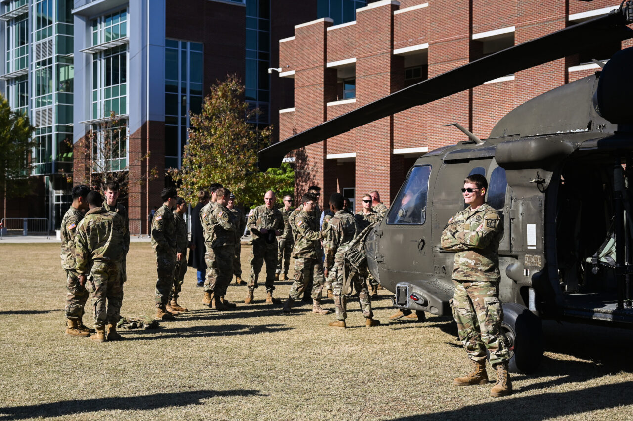 ROTC cadets ride in a Blackhawk, Wednesday, Nov.1, 2023