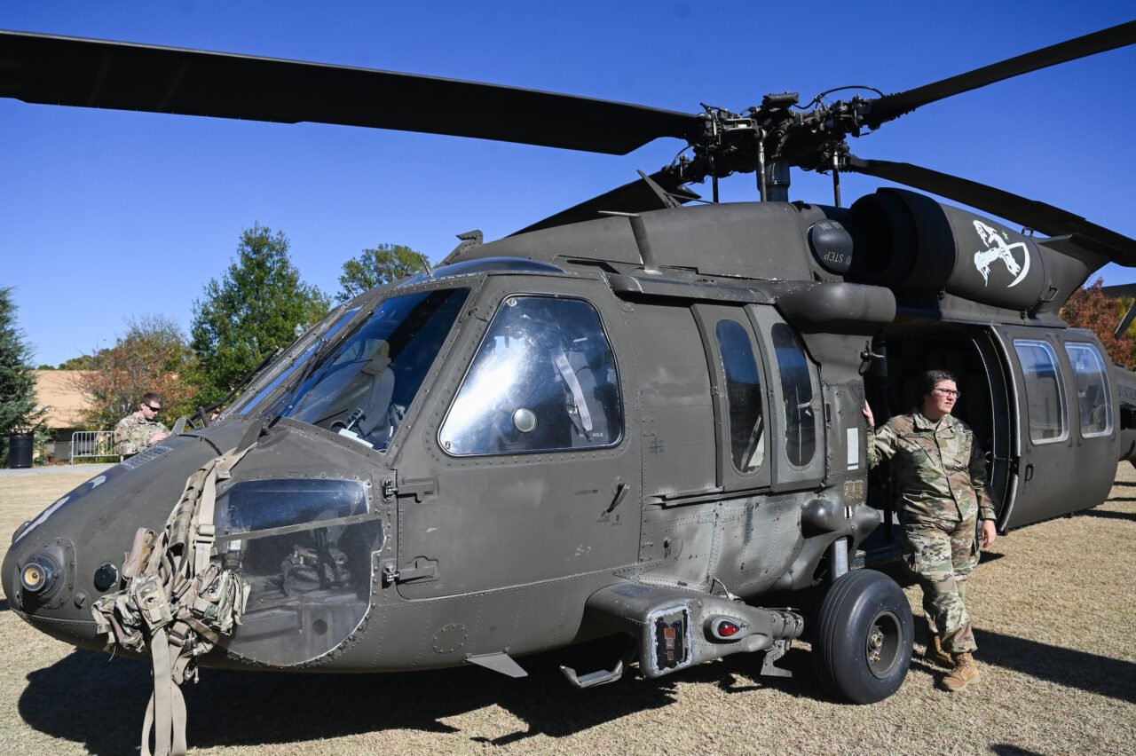ROTC cadets ride in a Blackhawk, Wednesday, Nov.1, 2023