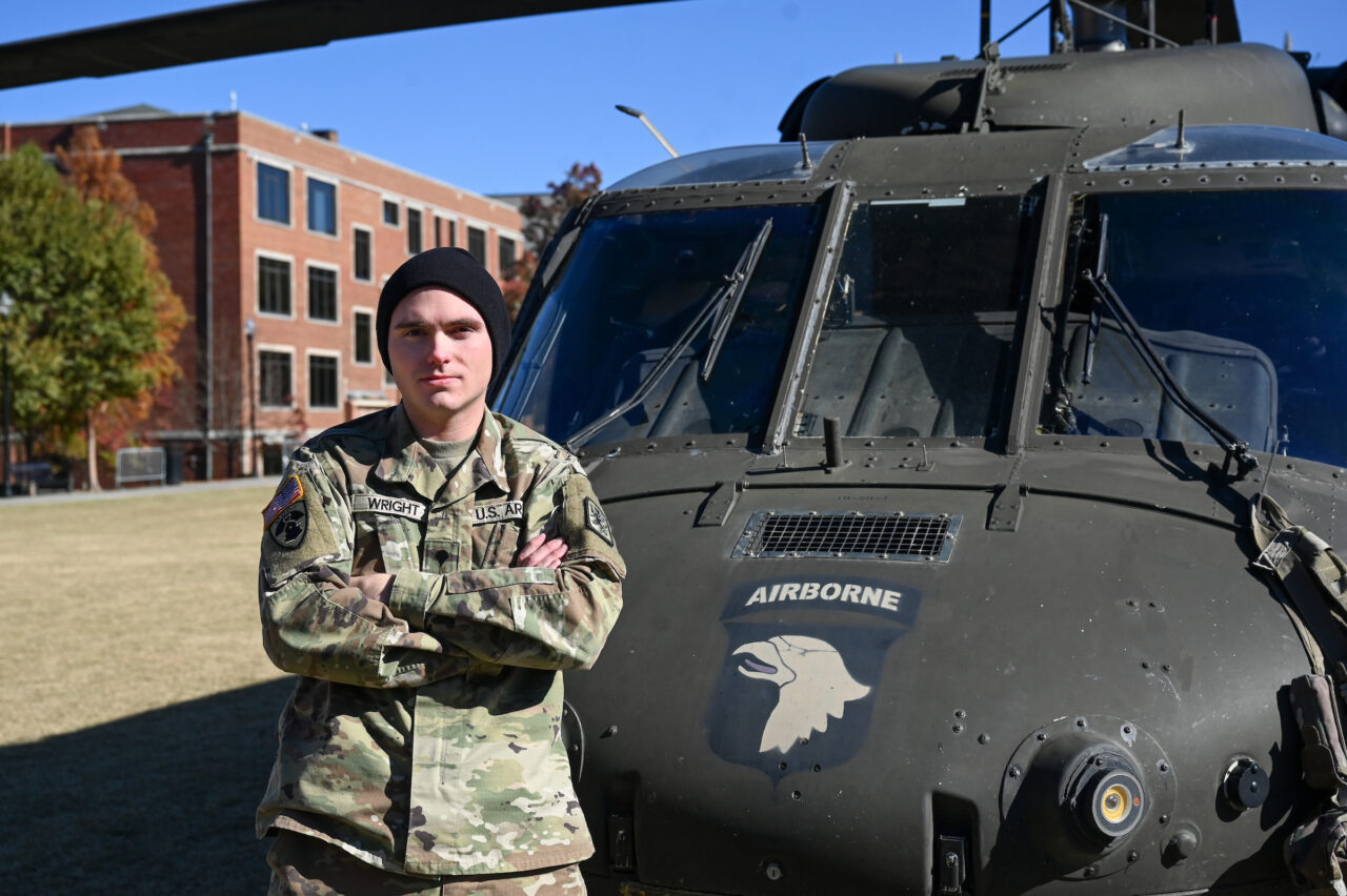 ROTC cadets ride in a Blackhawk, Wednesday, Nov.1, 2023