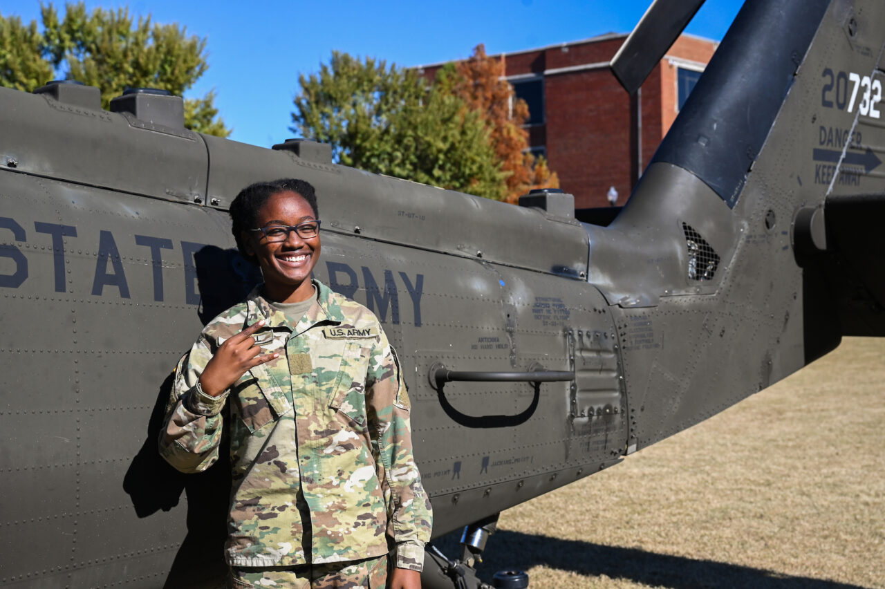 ROTC cadets ride in a Blackhawk, Wednesday, Nov.1, 2023