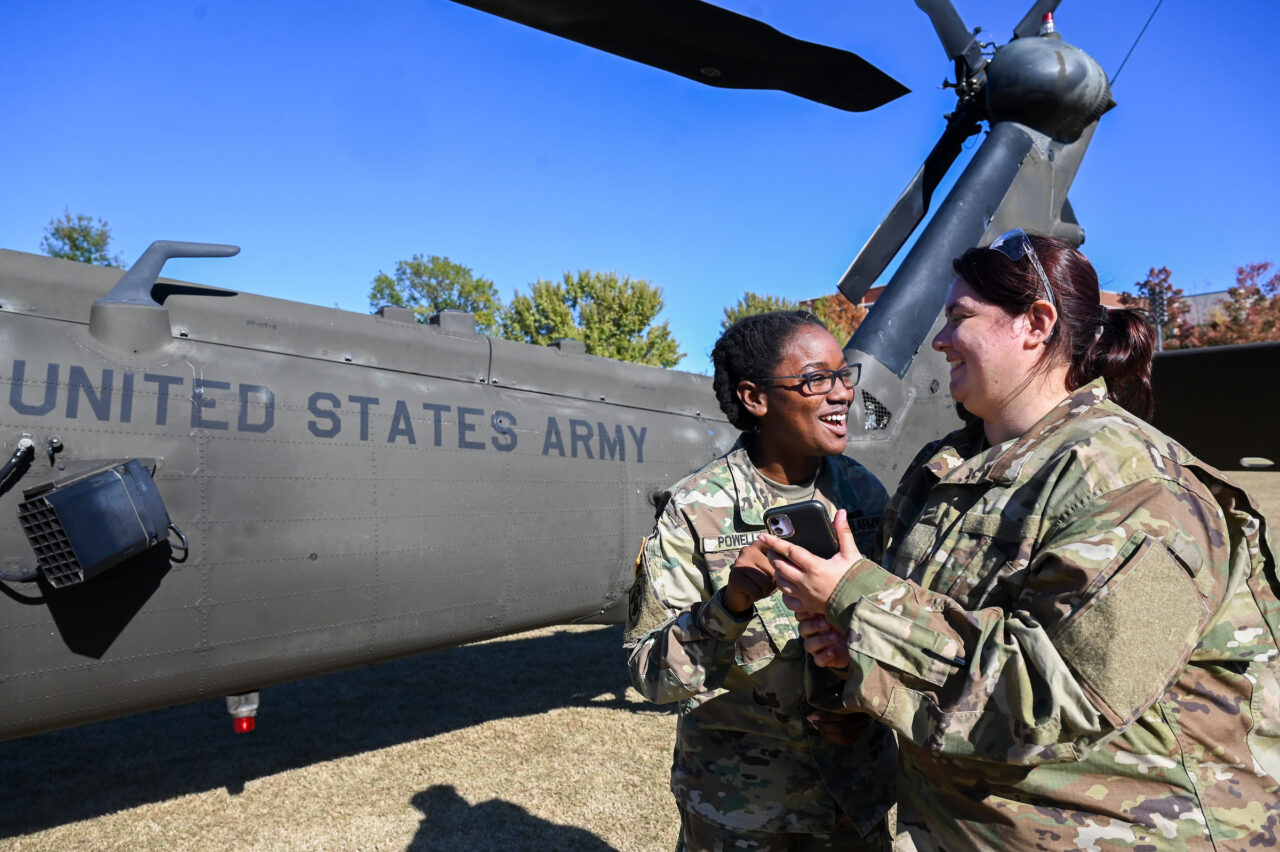 ROTC cadets ride in a Blackhawk, Wednesday, Nov.1, 2023