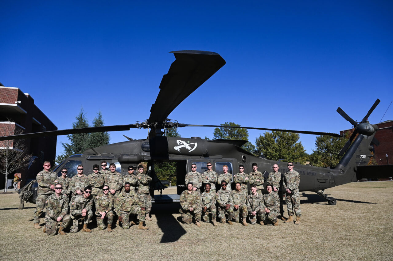 ROTC cadets ride in a Blackhawk, Wednesday, Nov.1, 2023