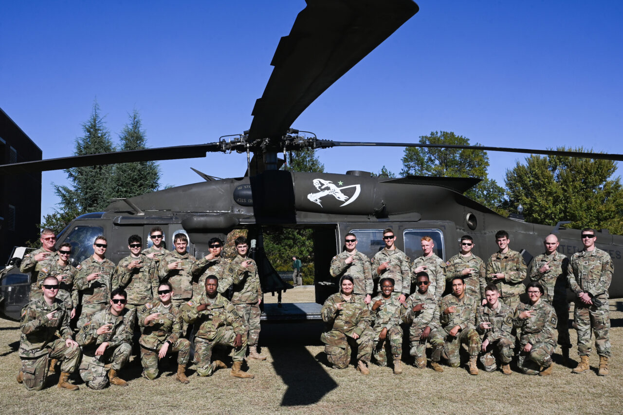 ROTC cadets ride in a Blackhawk, Wednesday, Nov.1, 2023