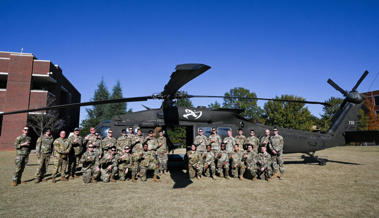 ROTC cadets ride in a Blackhawk, Wednesday, Nov.1, 2023