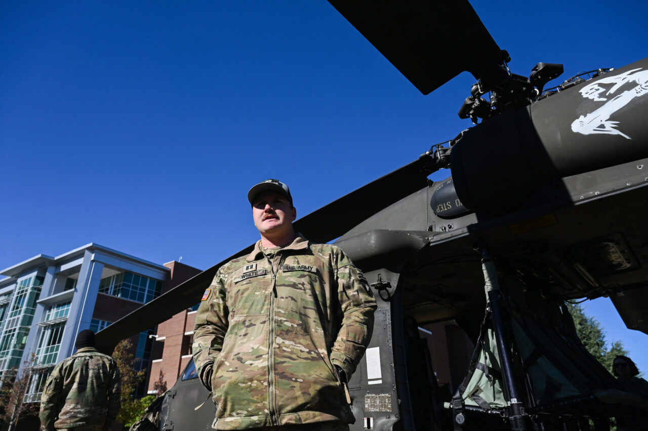 ROTC cadets ride in a Blackhawk, Wednesday, Nov.1, 2023