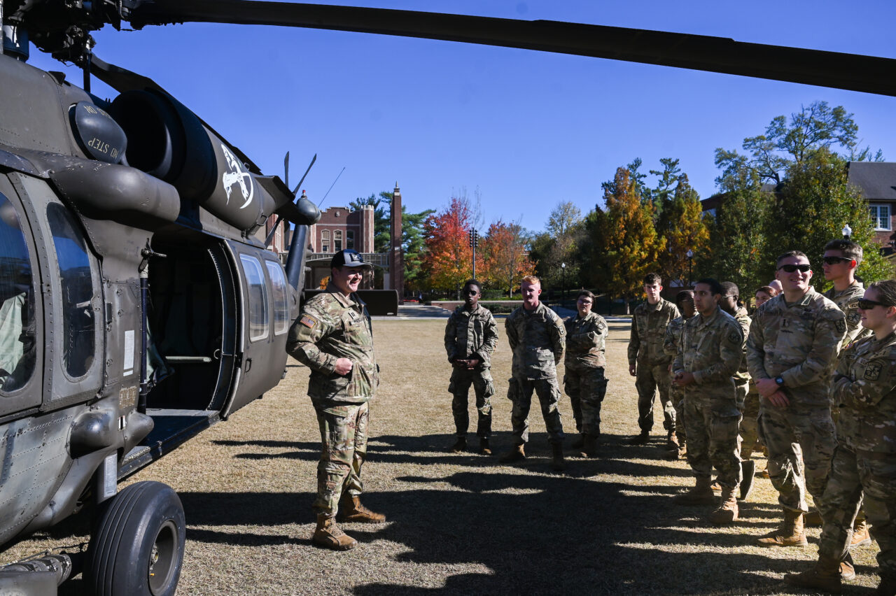 ROTC cadets ride in a Blackhawk, Wednesday, Nov.1, 2023