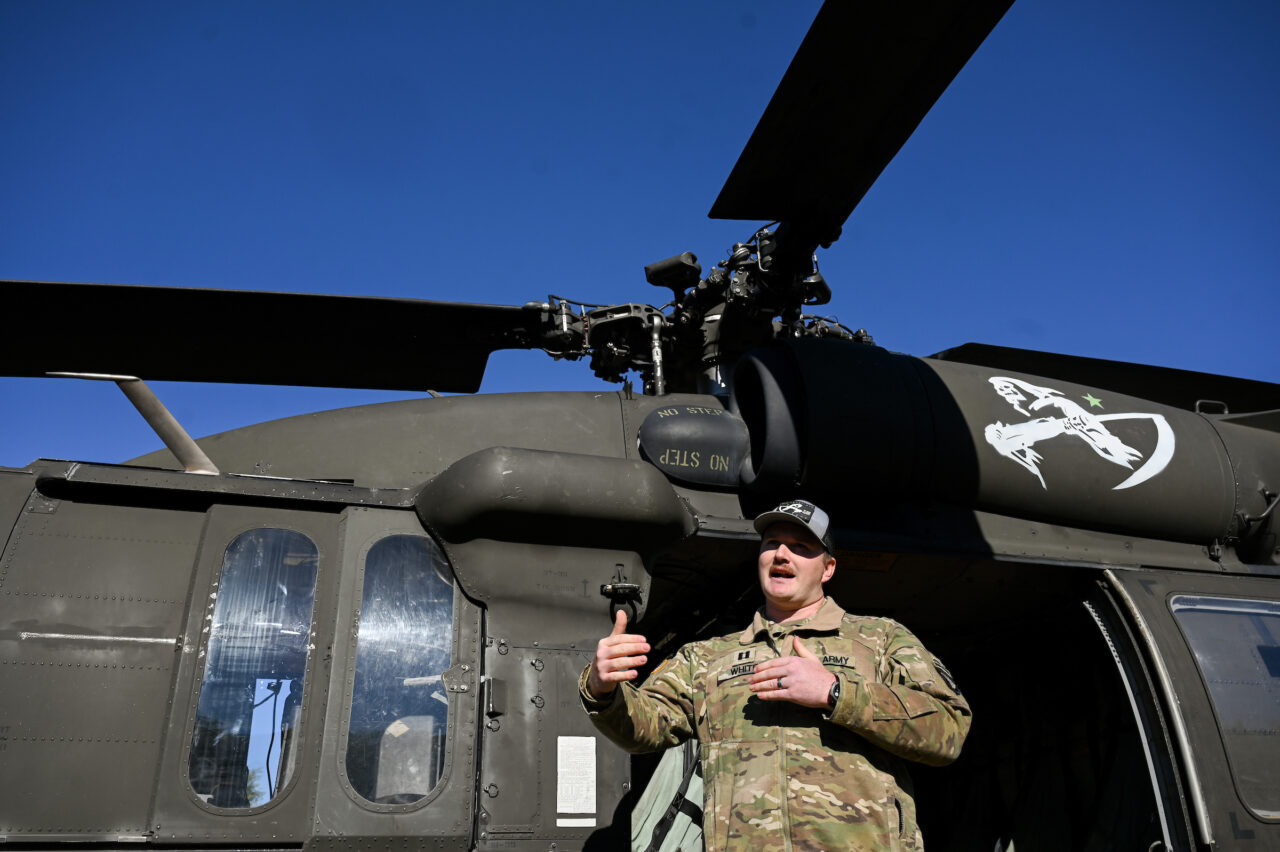 ROTC cadets ride in a Blackhawk, Wednesday, Nov.1, 2023