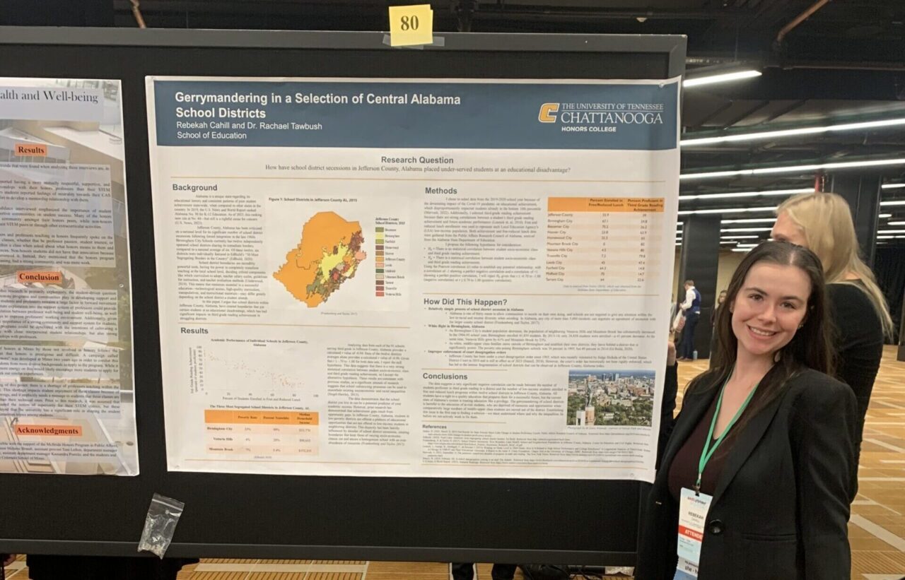 Rebekah Cahill presented “School District Gerrymandering and Student Performance: A Look into How Central Alabama Is Failing Its Most Vulnerable Students" at the recent National Collegiate Honors Council conference in Chicago (photo courtesy of Rebekah Cahill).