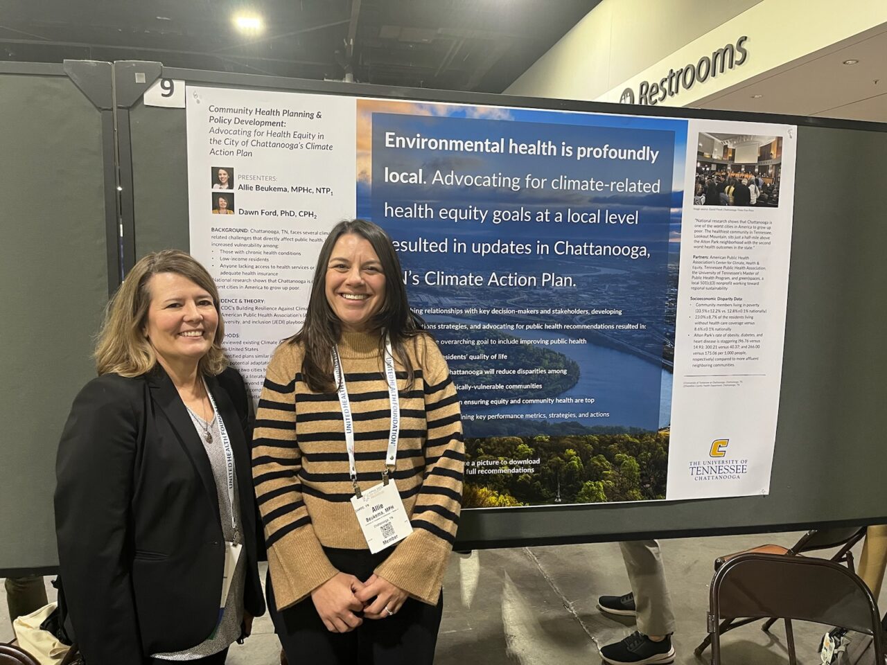 Dr. Dawn Ford, left, and UTC MPH student Allie Beukema recently presented at the American Public Health Association’s annual meeting in Atlanta on their climate advocacy work done for the Tennessee Public Health Association relating to the City of Chattanooga’s Climate Action Plan (photo courtesy of Dawn Ford).
