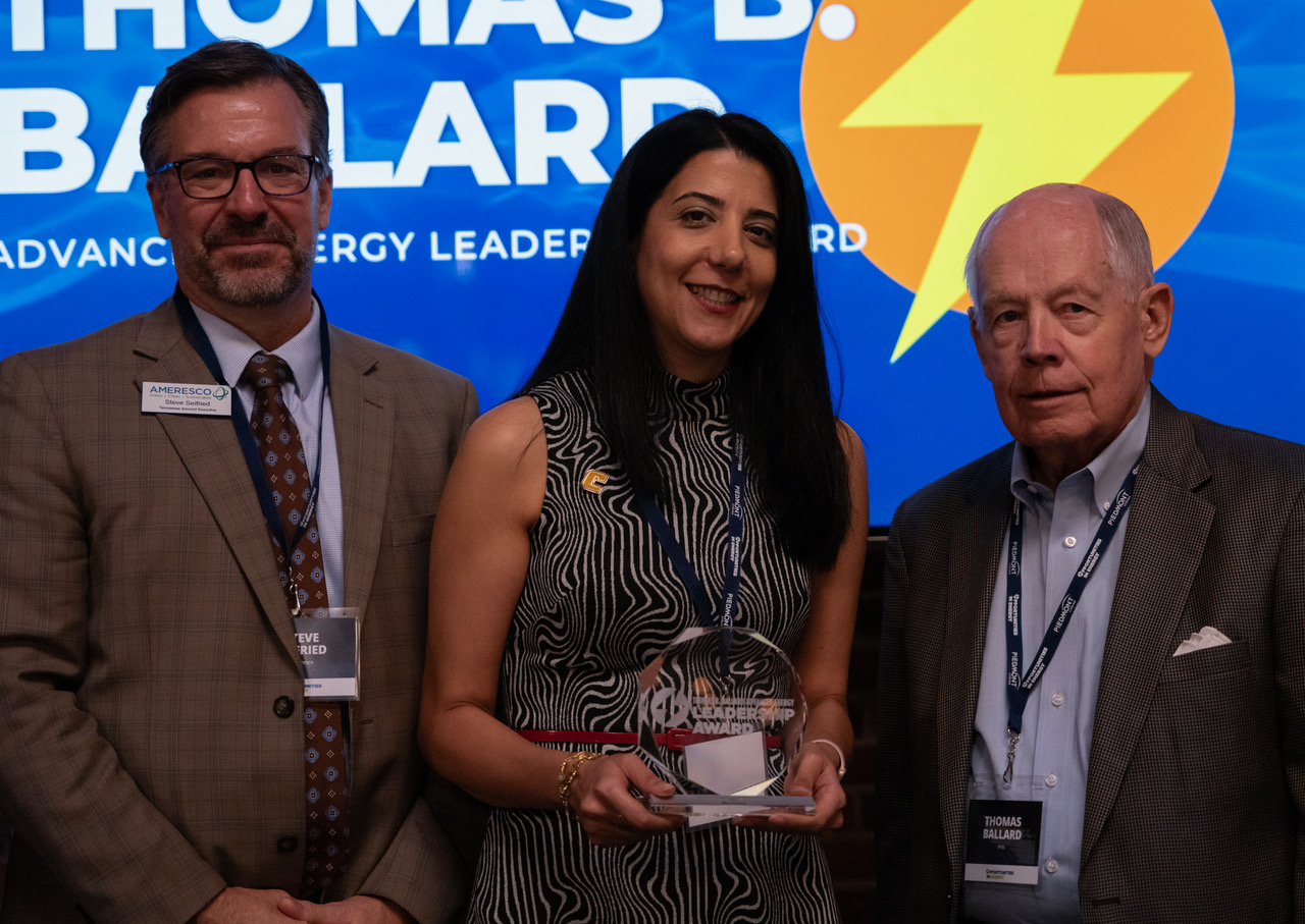 From left: Tennessee Advanced Energy Business Council Board President Steve Seifried of Ameresco, Dr. Mina Sartipi and Thomas Ballard. Photo courtesy of Piper Communications.