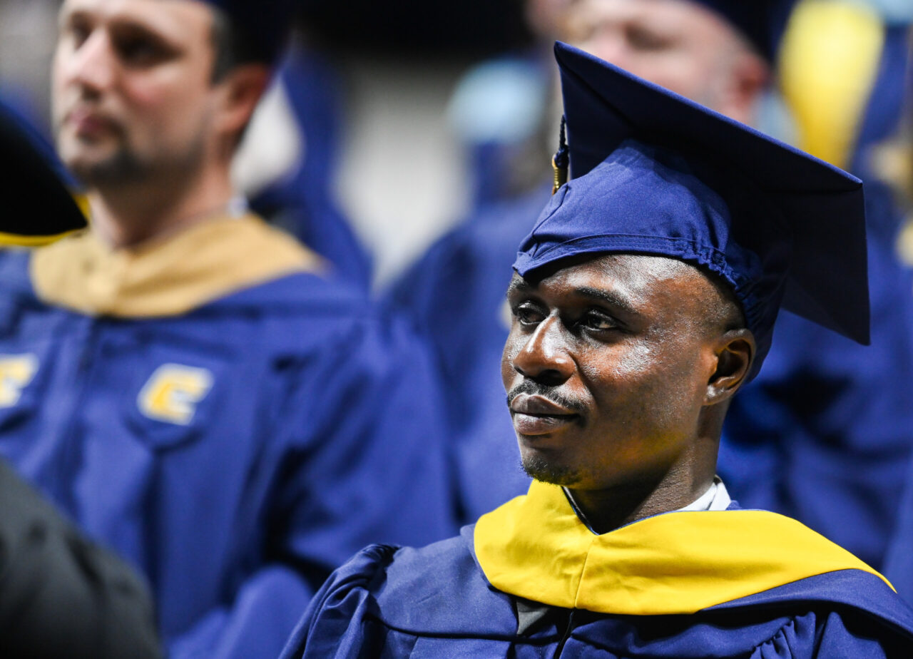 Students participate in the Graduate School commencement Friday, Dec. 15, 2023 in McKenzie Arena.