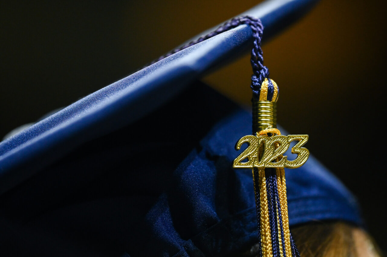 Students participate in the Graduate School commencement Friday, Dec. 15, 2023 in McKenzie Arena.