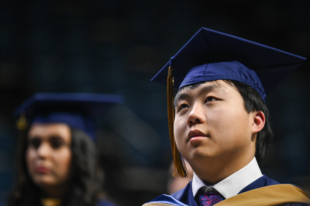 Students participate in the Graduate School commencement Friday, Dec. 15, 2023 in McKenzie Arena.