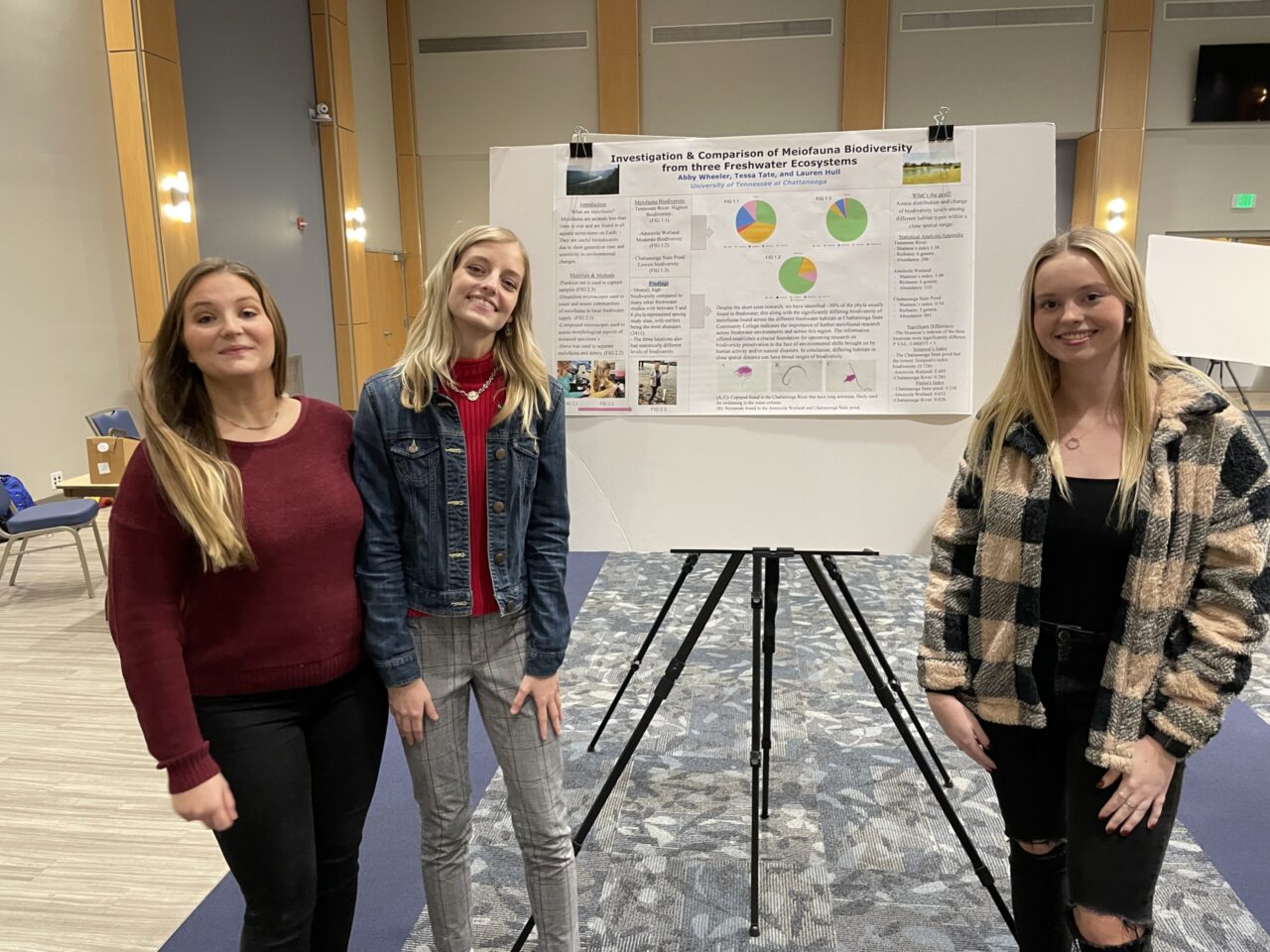 Abby Wheeler, from left, Lauren Hull and Tessa Tate researched meiofauna from three freshwater ecosystems.