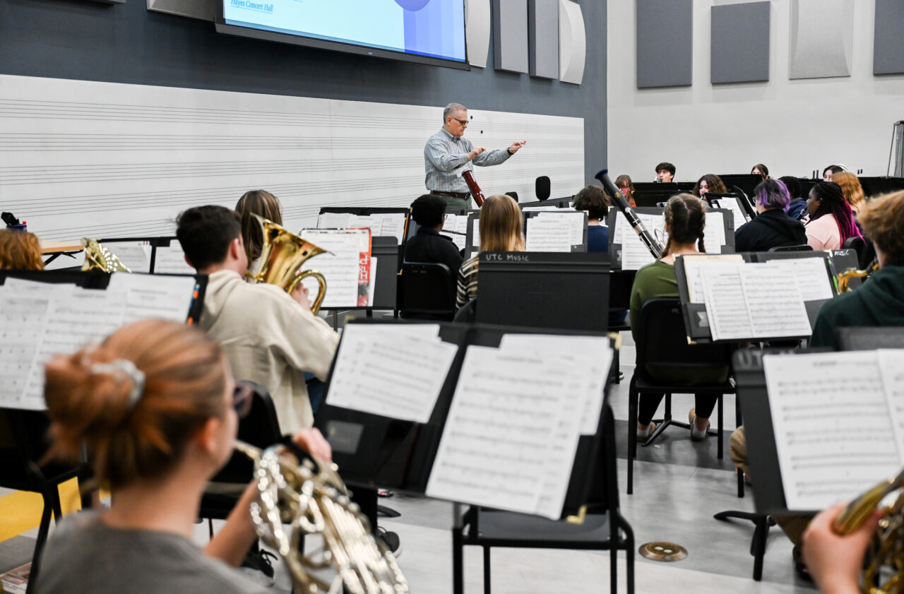 The UTC Wind Ensemble rehearses in the Fine Arts Center. Photo by Angela Foster.