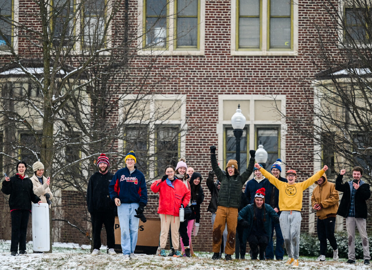 Students play in the snow Monday, Jan. 15, 2024 on Chamberlain Field.