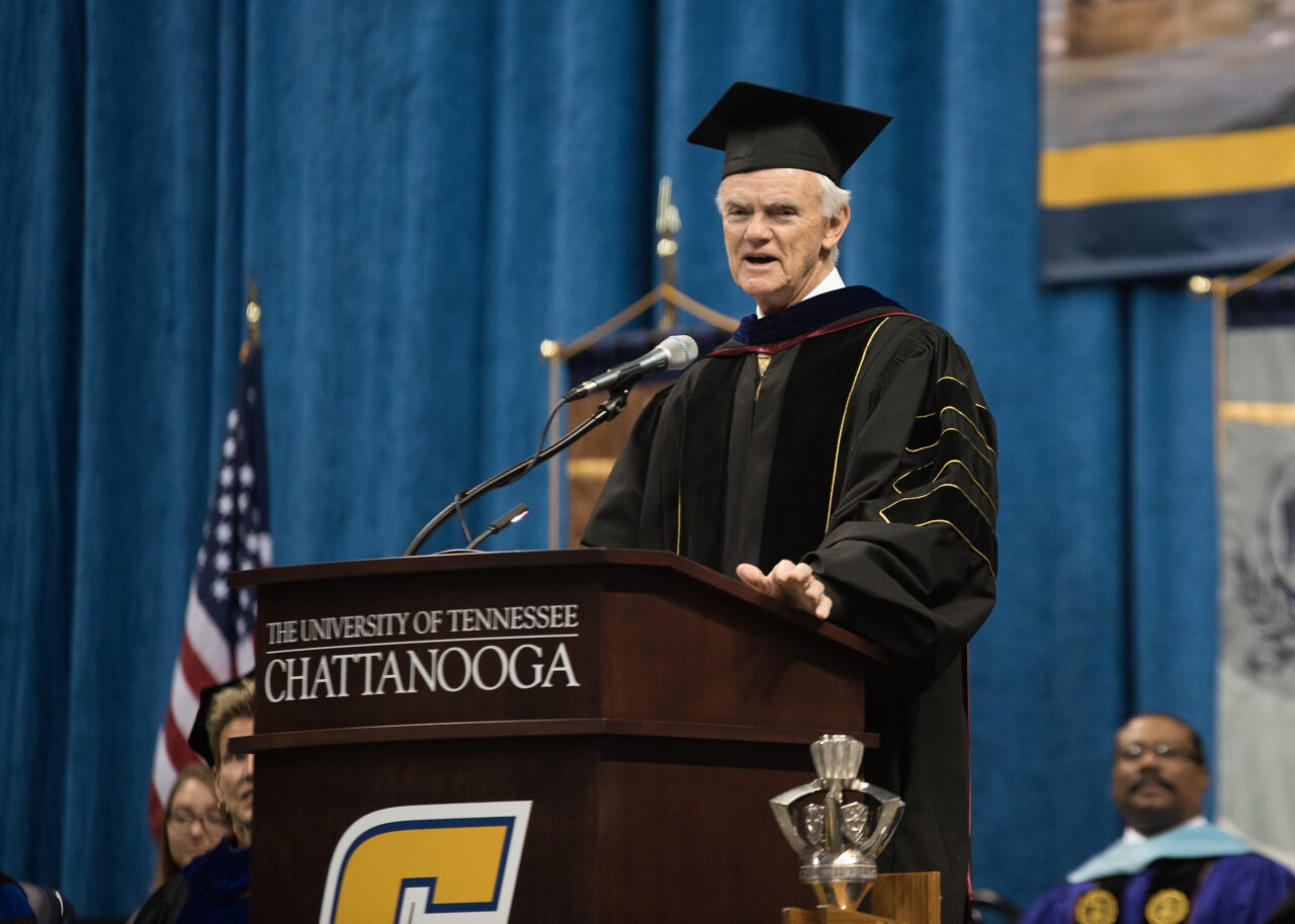 Dr. Bill Stacy spoke at UTC undergraduate commencement ceremonies in 2017.