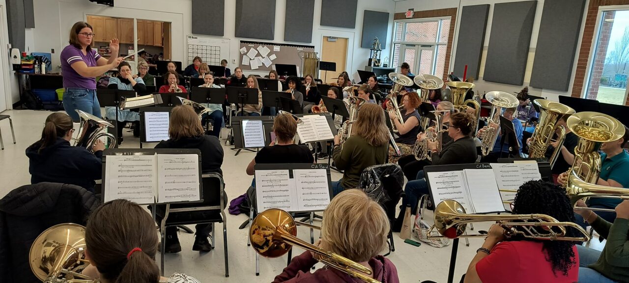 The Athena Brass Band rehearses for their performance at the Ohio Music Education Association Conference in Columbus, Ohio. Photo courtesy of Erika Schafer.