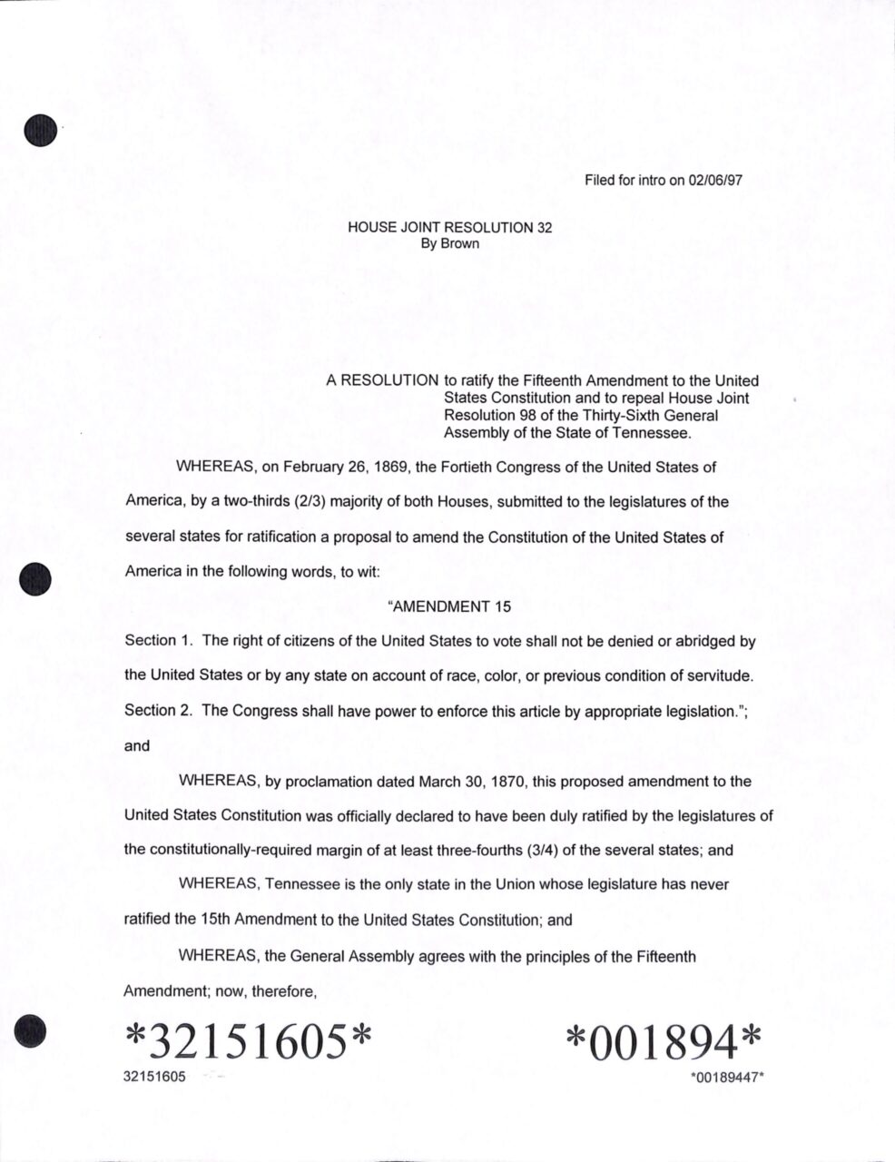 House Joint Resolution 32 Draft, Page 1, 1997-02-06