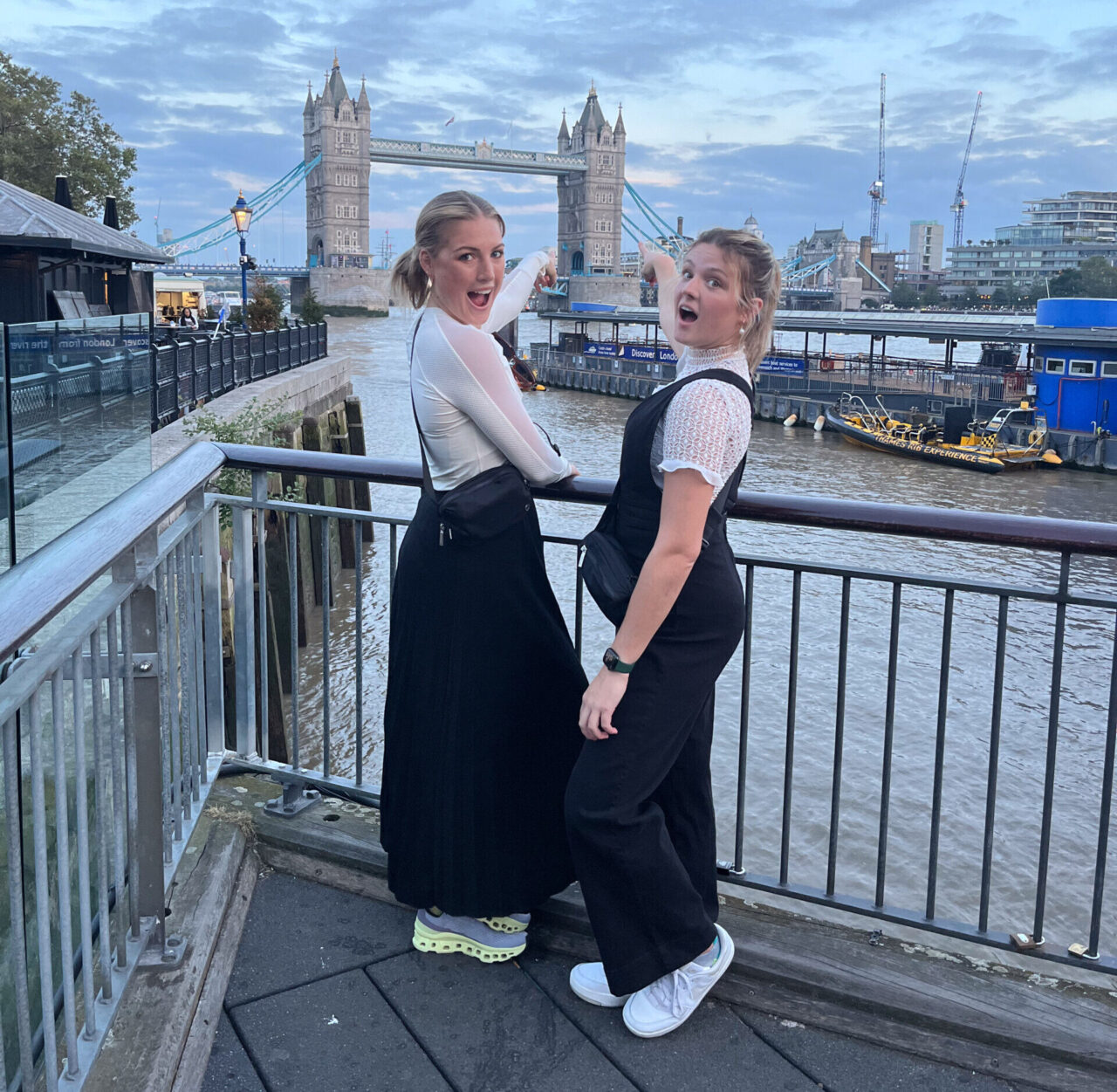 As part of their study abroad experience in England, UTC students Addison Whittemore, left, and Emma Roy visited the Tower Bridge in London.