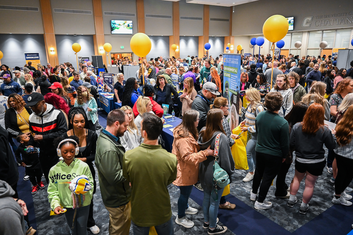 The University Center Tennessee Room was at capacity during the academic department expo portion of the Blue and Gold Preview Day. Photo by Angela Foster.