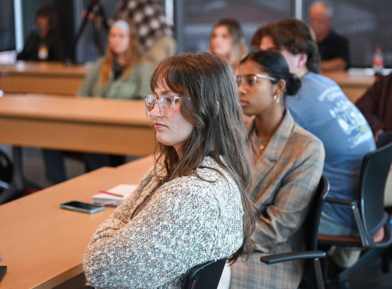 Students, staff, faculty and community members attend Photo Night Wednesday, Mar. 6, 2024 in the Roland Hayes Concert Hall.