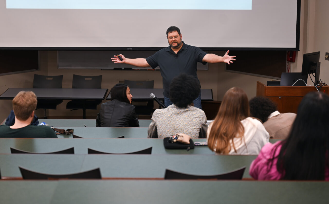 Students, staff, faculty and community members attend Photo Night Wednesday, Mar. 6, 2024 in the Roland Hayes Concert Hall.