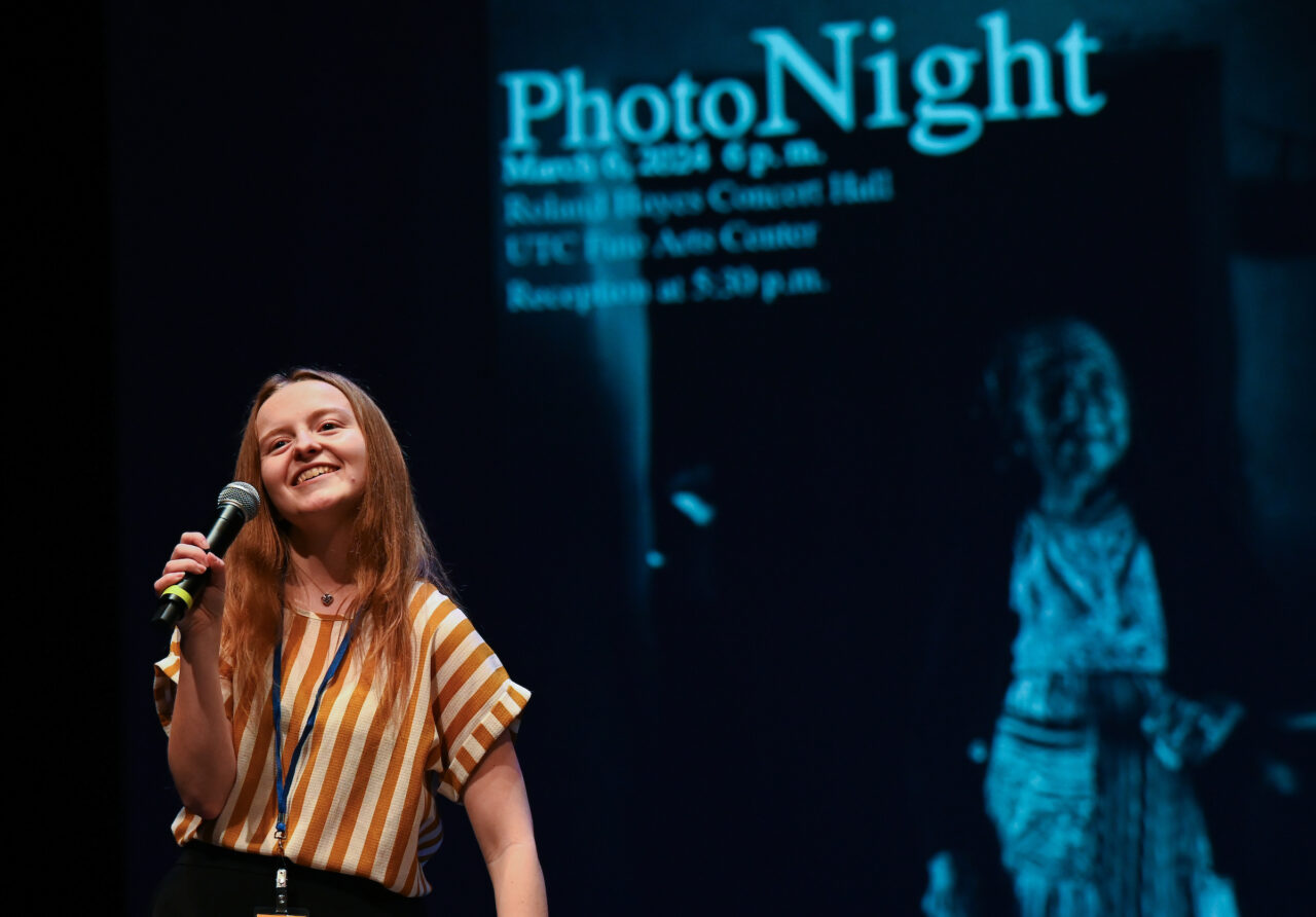 Students, staff, faculty and community members attend Photo Night Wednesday, Mar. 6, 2024 in the Roland Hayes Concert Hall.