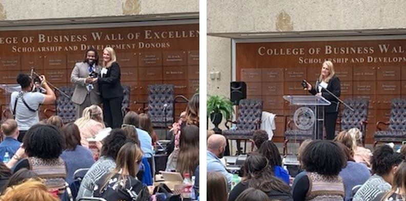 At Social Work Day on the Hill, UTC student Kelli Webber spoke to the audience after receiving the BSW Student of the Year award from Dr. Keith Ekhator. Photos courtesy of Dr. Bethany Womack.