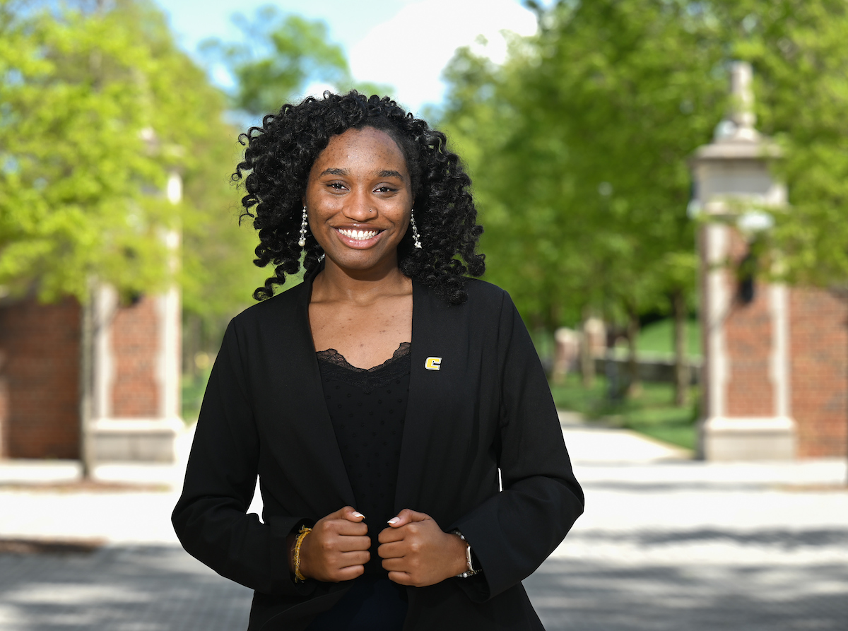 UTC junior Chamyra Teasley is a recipient of the 2024 Harold Love Outstanding Community Service Award, given by the Tennessee Higher Education Commission to 10 individuals in higher education throughout the state. Photo by Angela Foster.