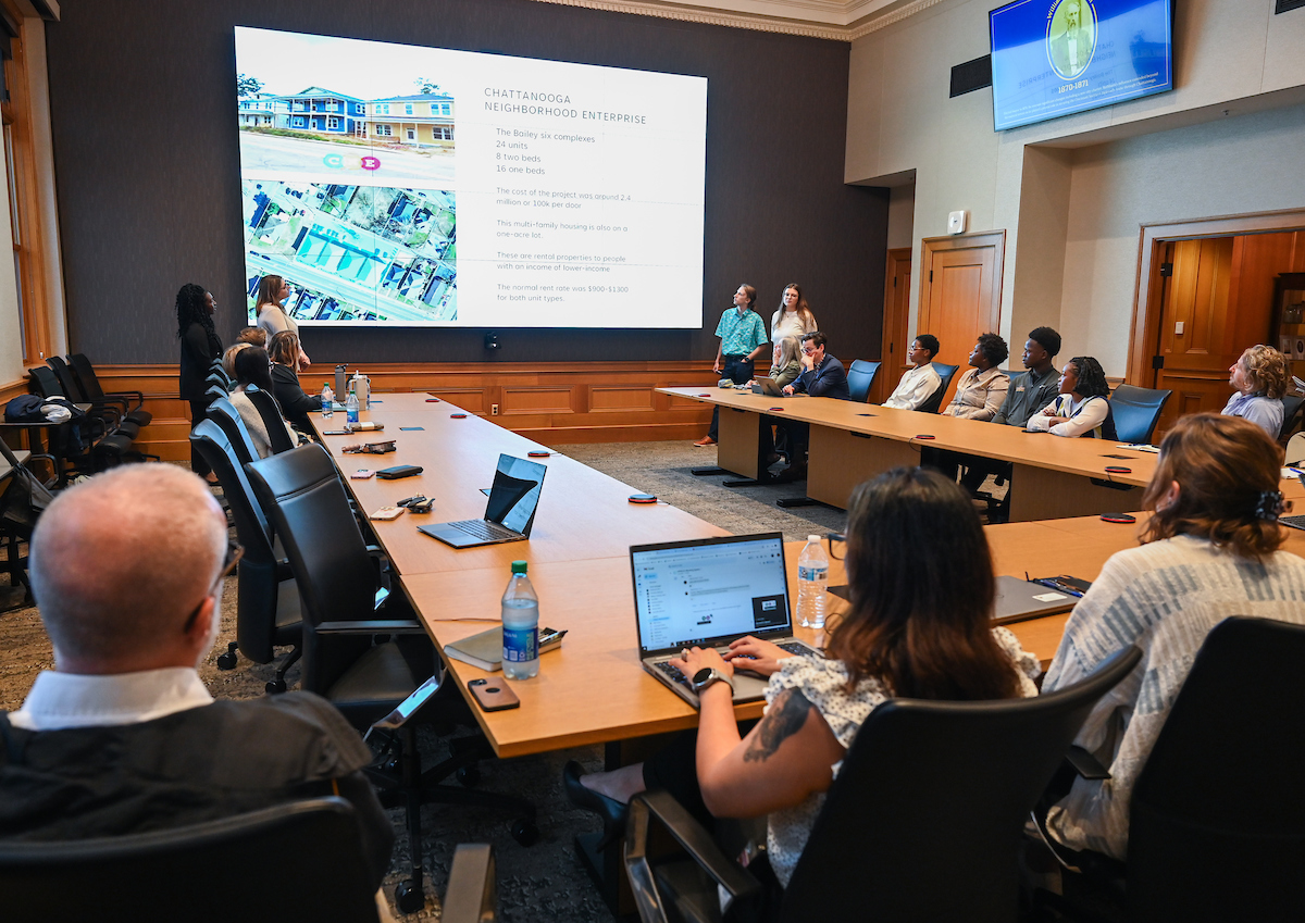 Innovations in Honors students presented projects to city officials on Wednesday, April 17, in the City Hall conference room. Photo by Angela Foster.